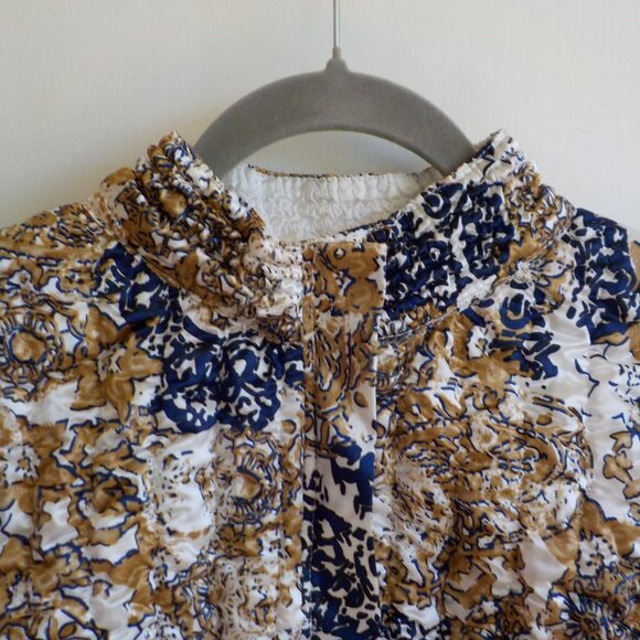 Hearts of Palm Puffer Jacket - Petite Large - Zip Front - Blue Gold White (511) - Picture 3 of 7